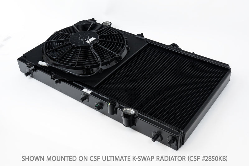 CSF 92-00 Honda Civic All-Aluminum Fan Shroud w/12in SPAL Fan - Black Finish 2858FB 2858FB Photo - Mounted