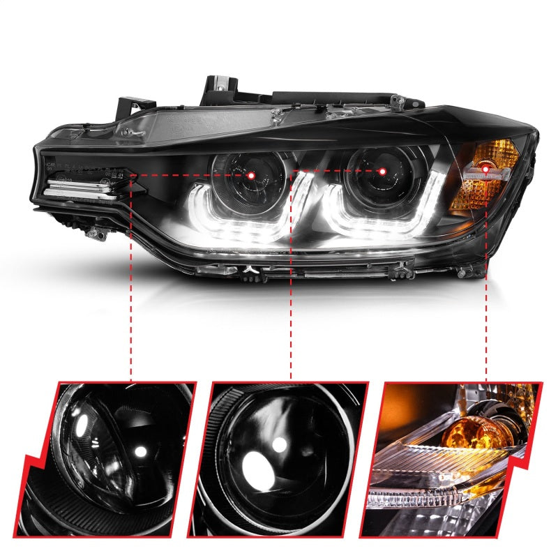 Anzo 2012-2015 BMW 3 Series Projector Headlights w/ U-Bar Black 121504 Photo - Unmounted