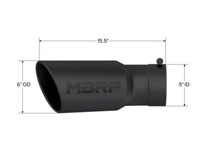 MBRP Universal Tip 6in OD 5in Inlet 15.5in Length 30 Deg Bend Angled Rolled T5154BLK Photo - Close Up