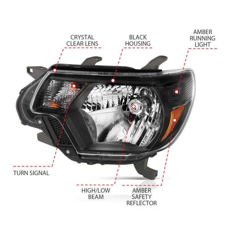 Anzo  2012-2015 Toyota Tacoma Crystal Headlights Black 111395 Photo - Unmounted