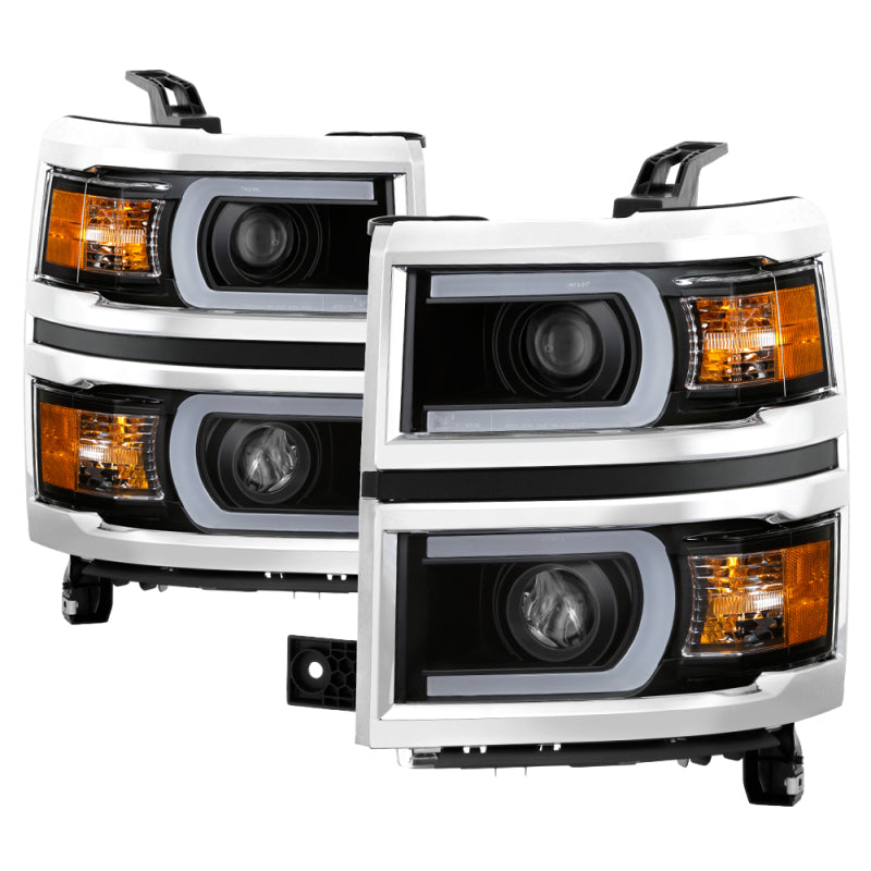 SPYDER Xtune Chevy Silverado 1500 14-15 Projector Headlights Light Bar Drl Black PRO-JH-CS14-LBDRL-BK 9034961 9034961 Photo - Primary