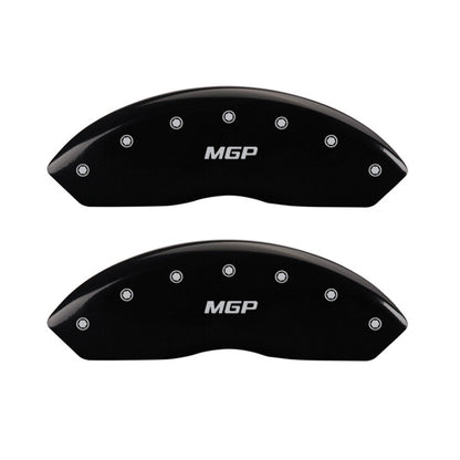 MGP Front set 2 Caliper Covers Engraved Front MGP Black finish silver ch 14212FMGPBK 14212FMGPBK Photo - Primary