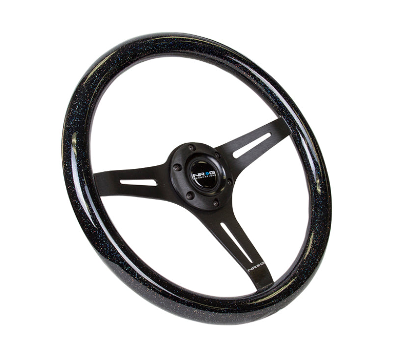 NRG Classic Wood Grain Steering Wheel (350mm) Black Sparkled Grip w/Black 3-Spoke Center ST-015BK-BSB ST-015BK-BSB Photo - Primary