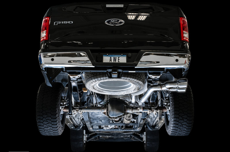 AWE Tuning 2015+ Ford F-150 0FG Single Exit Performance Exhaust System w/4.5in Chrome Silver Tips 3015-22066 3015-22066 Photo - Mounted