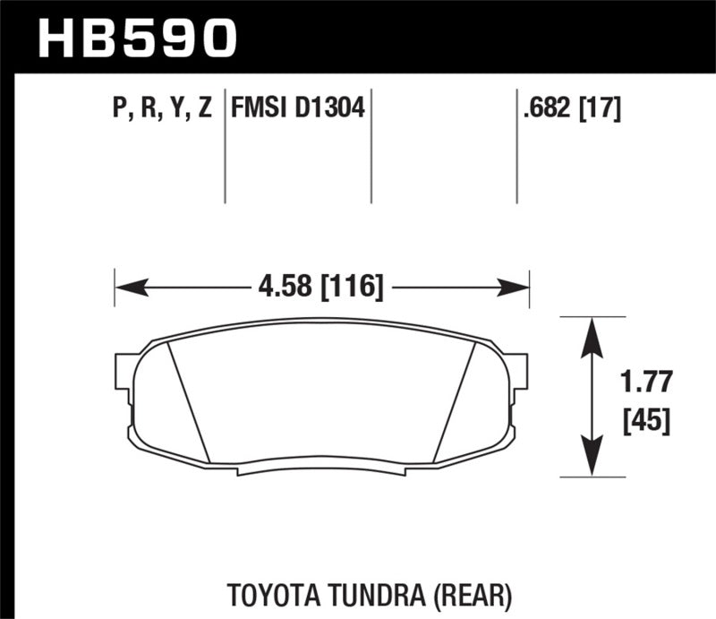 Hawk Ceramic Brake Pads Rear Toyota Land Cruiser Base 2008-2009 HB590Z.682 Photo - Primary