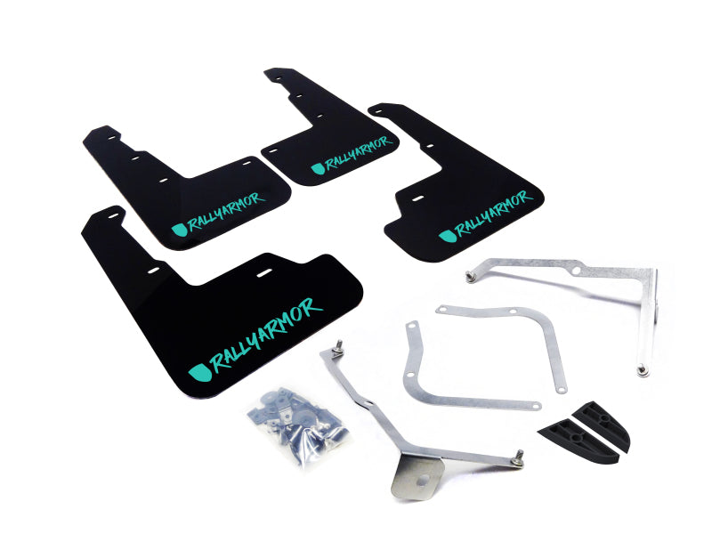 Rally Armor 15+ Subaru WRX & STi Sedan Only UR Black Mud Flap w/ Teal Logo and Altered Font MF32-UR-BLK/TL-X MF32-UR-BLK/TL-X Photo - Primary