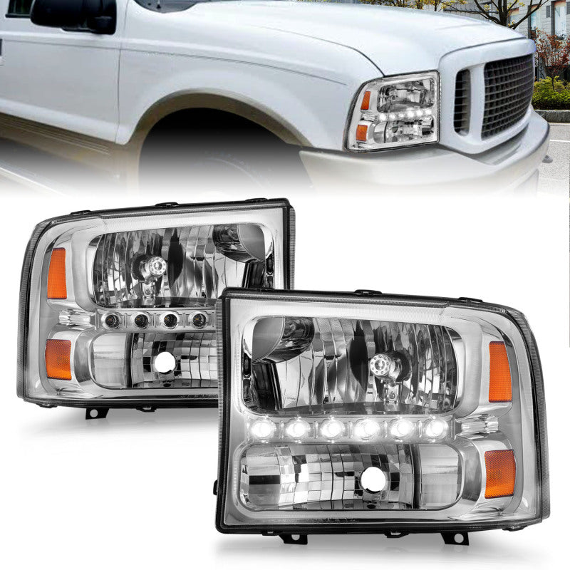 Anzo 2000-2004 Ford Excursion Crystal Headlights Chrome w/ LED 1pc 111088 Photo - Primary