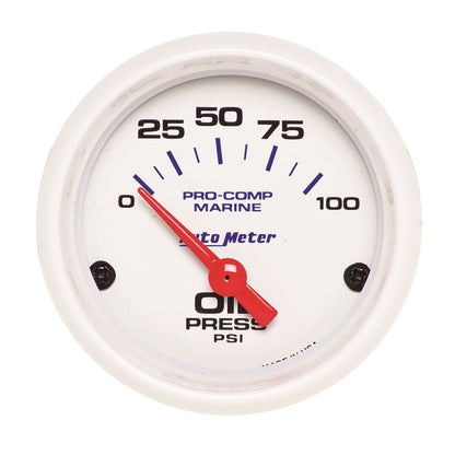 Autometer Gauge, Oil Pressure, 2 1/16", 100psi, Electric, Marine White 200758 Photo - Primary