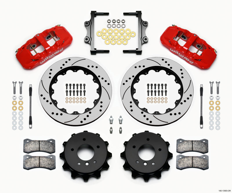 Wilwood AERO4 Rear Kit 14.00 Drilled Red 2007-2011 BMW E90 Series w/Lines 140-13583-DR 140-13583-DR Photo - Primary