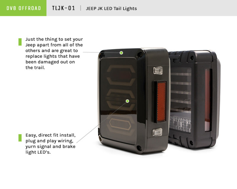 DV8 Offroad 07-18 Jeep Wrangler JK Horizontal LED Tail Light TLJK-01 TLJK-01 Product Brochure - a specific brochure describing a Product