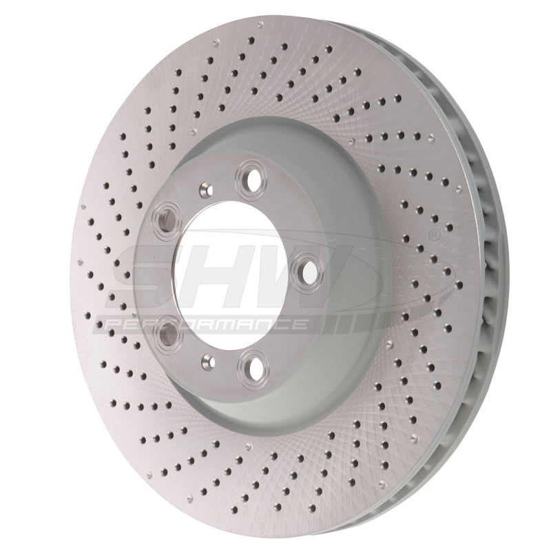 SHW Performance SHW 09-13 Porsche 911 Turbo w/Cntr Lock/Spyder Wheel w/o Ceramic Brake Left Frt Drill-Dimp MB Rotor PFL30905 PFL30905 Photo - Primary