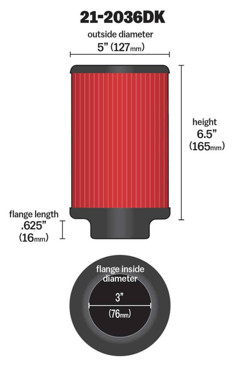 AEM Induction AEM Aif Filter, 3inFLG/ 5inOD/ 6-1/2inH Dry Flow 21-2036DK 21-2036DK Technical Drawing