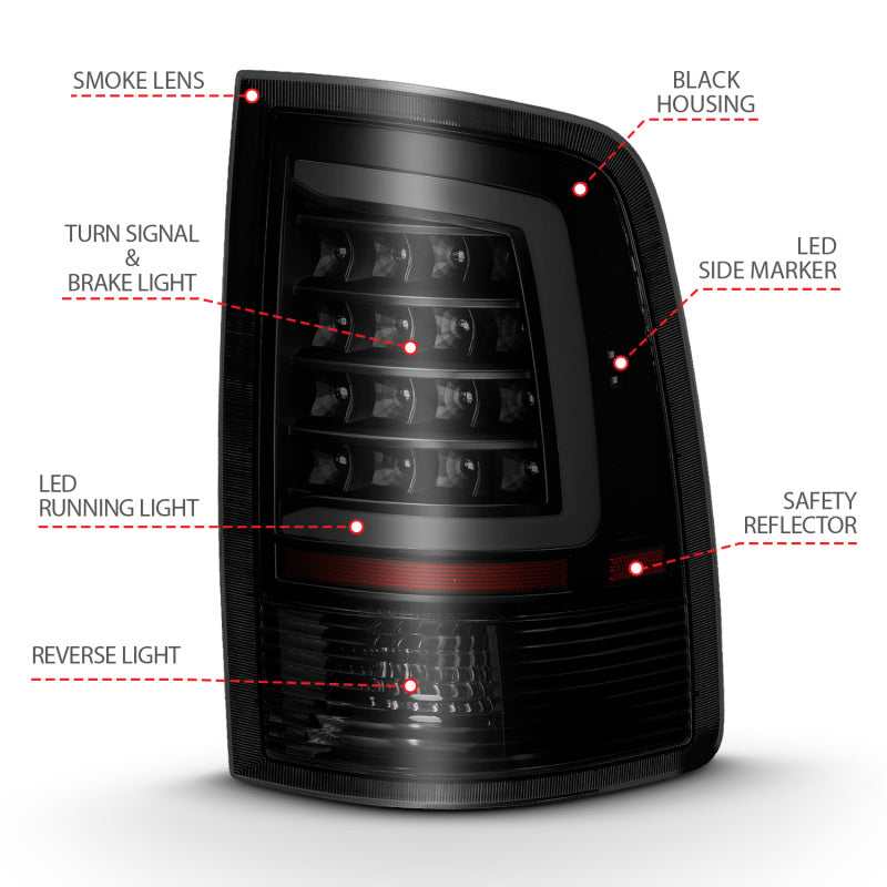 ANZO 2009-2018 Dodge Ram 1500 LED Taillight Plank Style Black w/Smoke Lens 311319 311319 User 3