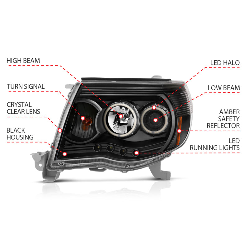 Anzo 2005-2011 Toyota Tacoma Projector Headlights w/ Halo Black 121282 Photo - Unmounted