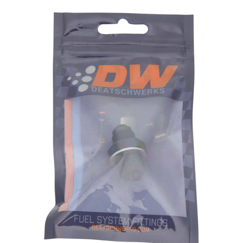 DeatschWerks 6AN Male Flare to M16 X 1.5 Male Metric Adapter (Incl Washer) - Anodized Matte Black 6-02-0615-B 6-02-0615-B Photo - lifestyle view