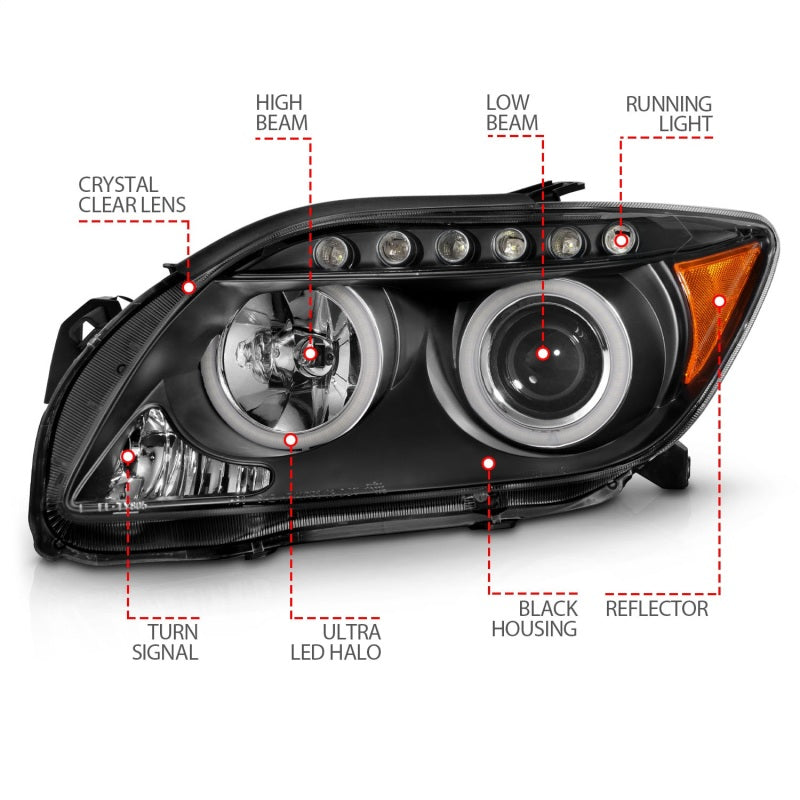 Anzo 2005-2010 Scion Tc Projector Headlights w/ Halo Black (CCFL) 121119 Photo - Unmounted