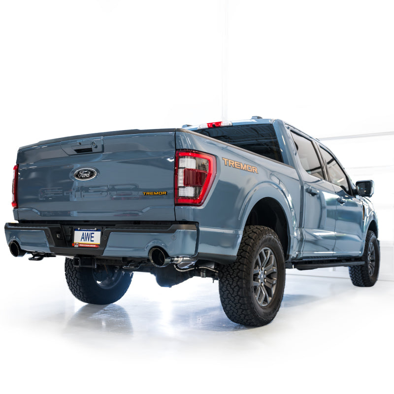 AWE Tuning 2021+ Ford F-150 Tremor (w/ Bumper Cutouts) 0FG Non-Resonated Catback -Diamond Black Tips 3020-33402 3020-33402 Photo - Mounted
