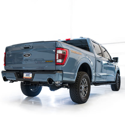 AWE Tuning 2021+ Ford F-150 Tremor (w/ Bumper Cutouts) 0FG Non-Resonated Catback -Diamond Black Tips 3020-33402 3020-33402 Photo - Mounted