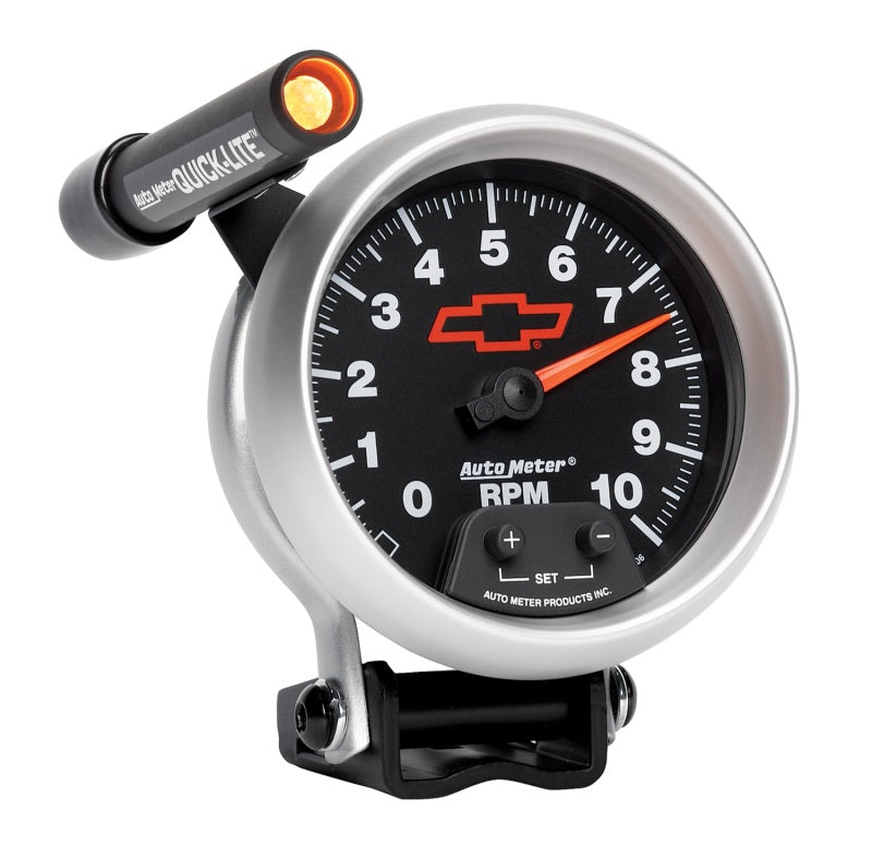 Autometer Tacho 3 3/4" 10k RPM Pedestal w Quick-Lite GM Bowtie Black 3690-00406 User 6