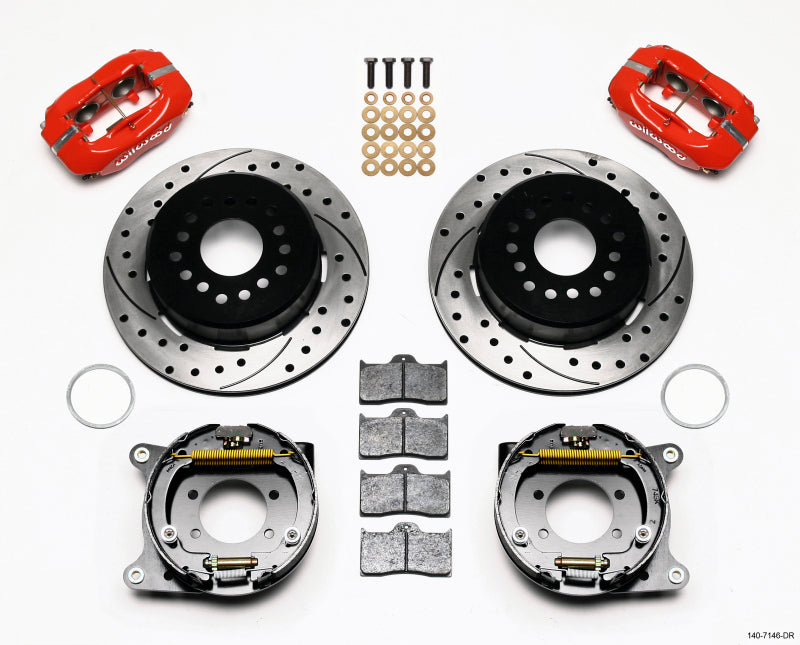 Wilwood Forged Dynalite P/S Park Brake Kit Drilled Red Ford 8.8 w/2.5in Offset-5 Lug 140-7146-DR 140-7146-DR Photo - Primary