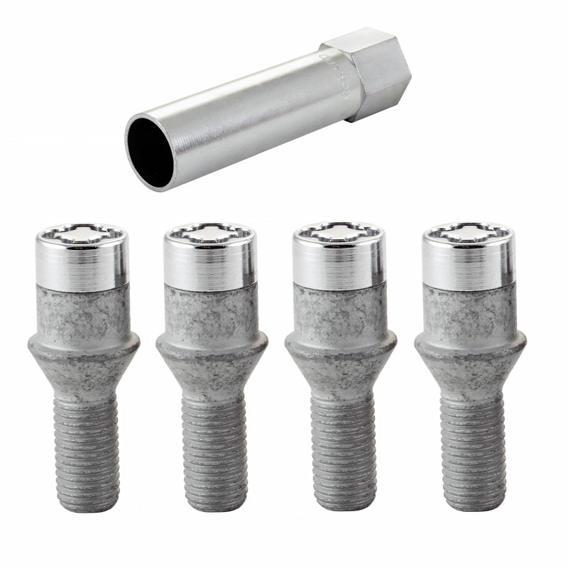 McGard Wheel Lock Bolt Set - 4pk. (Tuner / Cone Seat) M12X1.5 / 17mm Hex / 22.4mm Shank L. - Chrome 27192 27192 Photo - out of package