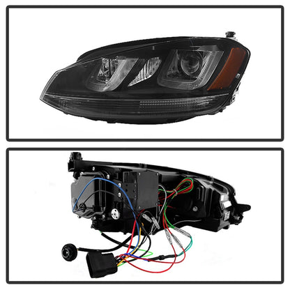 Spyder Volkswagen Golf VII 14-16 Projector Headlights DRL LED Blk Stripe Blk PRO-YD-VG15-BLK-DRL-BK 5080578 5080578 Photo - Unmounted