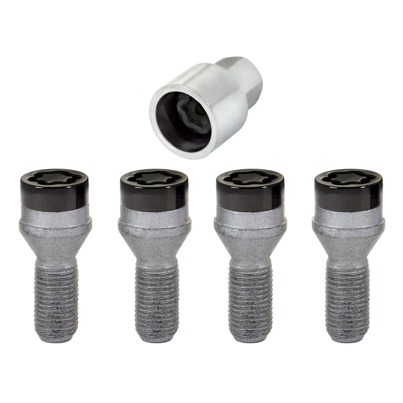 McGard Wheel Lock Bolt Set - 4pk. (Cone Seat) M14X1.25 / 17mm Hex / 27.3mm Shank Length - Black 27326 27326 Photo - out of package