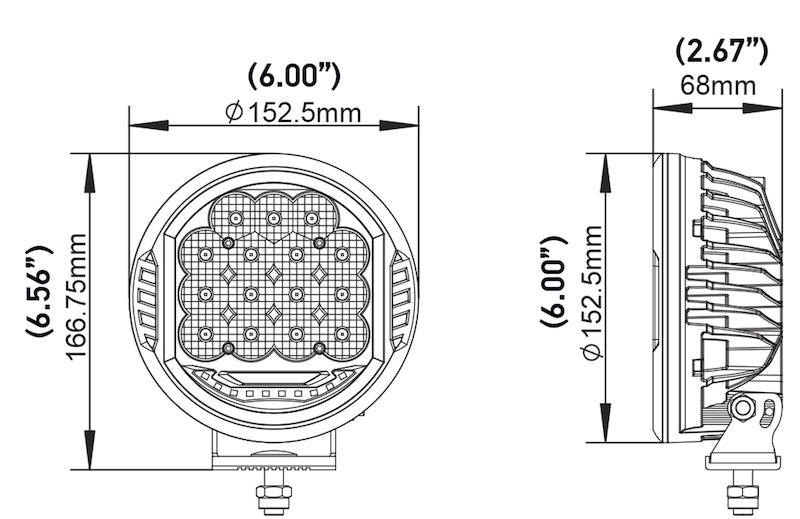 Hella 500 LED Driving Lamp - Single 358117161 358117161 Technical Drawing