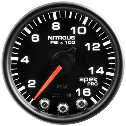 Autometer Spek-Pro Gauge Nitrous Press 2 1/16in 1600psi Stepper Motor W/Peak & Warn Blk/Blk P32032 P32032 User 1