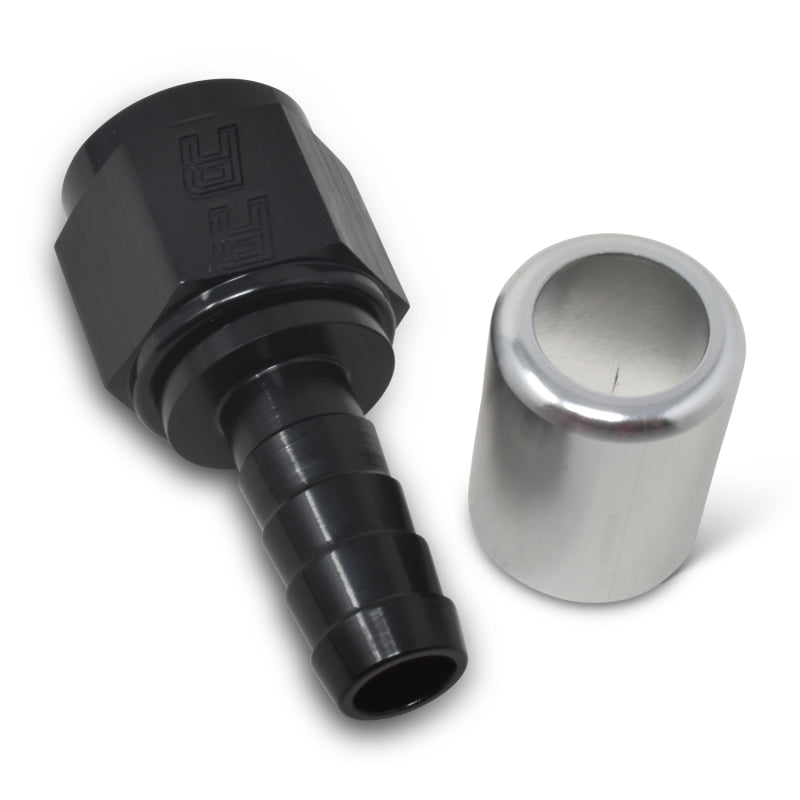 Russell #12 Crimp-on Straight Hose End - Black / Silver 610643 Photo - out of package