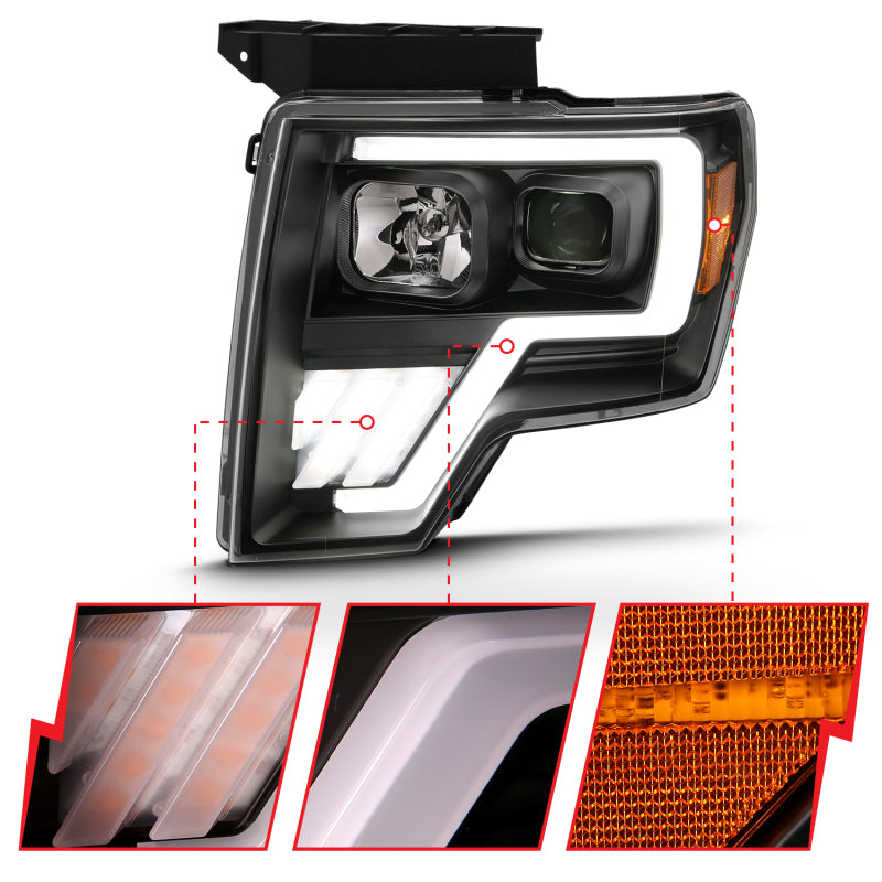 ANZO 2009-2013 Ford F-150 Projector Light Bar G4 Switchback H.L.Black Amber 111469 111469 Photo - Close Up