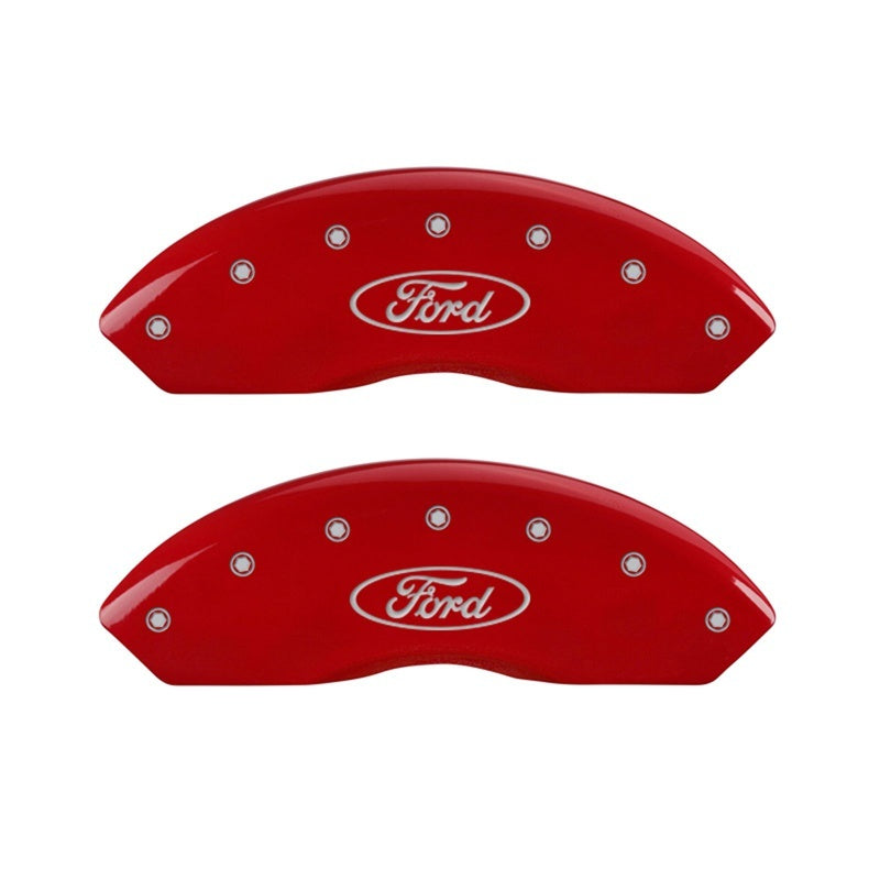 MGP Front set 2 Caliper Covers Engraved Front Oval logo/Ford Red finish silver ch 10155FFRDRD 10155FFRDRD Photo - Primary