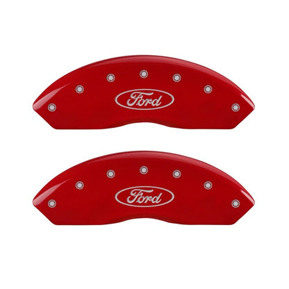 MGP Front set 2 Caliper Covers Engraved Front Oval logo/Ford Red finish silver ch 10155FFRDRD 10155FFRDRD Photo - Primary