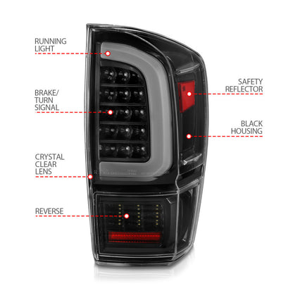 ANZO 16-21 Toyota Tacoma LED Tail Lights - w/ Light Bar Sequential Black Housing & Clear Lens 311400 311400 Photo - Unmounted