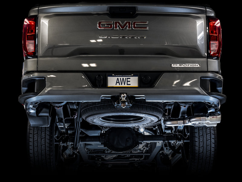 AWE Tuning 4th Gen GM 1500 5.3L 0FG Catback Dual Side Exit (Flat Bumper) - Chrome Tips 3015-22207 3015-22207 Photo - Mounted