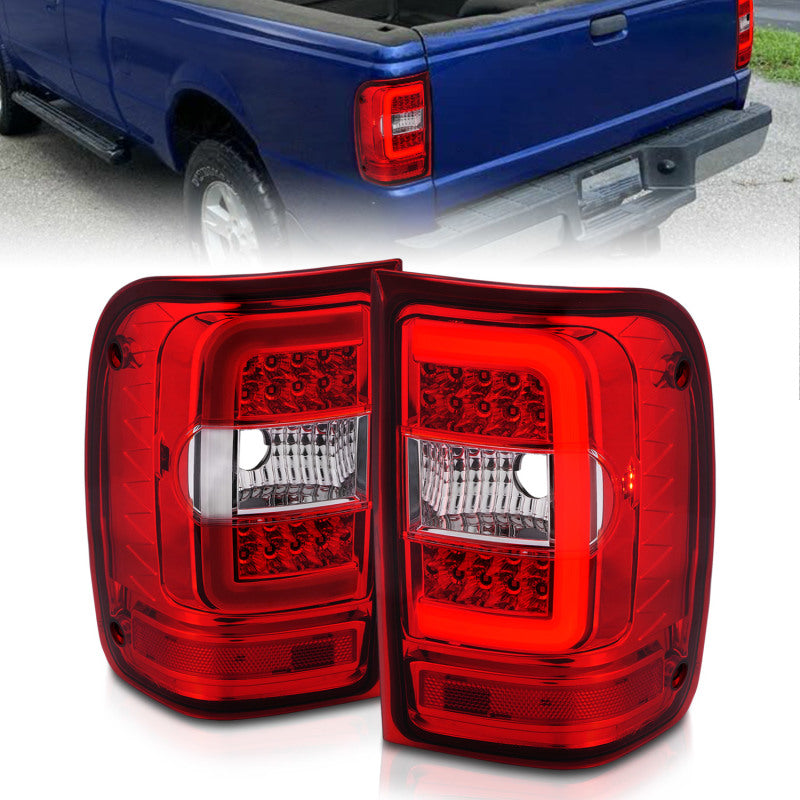 ANZO 2001-2011 Ford  Ranger LED Tail Lights w/ Light Bar Chrome Housing Red/Clear Lens 311393 311393 Photo - Primary