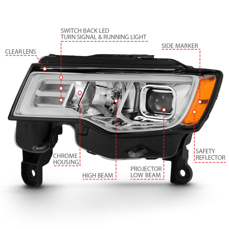 ANZO 2017-2018 Jeep Grand Cherokee Projector Headlights w/ Plank Style Switchback - Chrome w/ Amber 111419 111419 User 6
