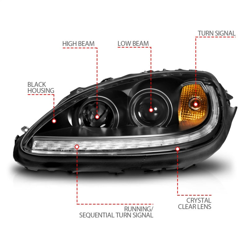 ANZO 05-13 Chevrolet Corvette Projector Headlights w/switchback & Sequential LED - Black Amber 121571 121571 Photo - Unmounted