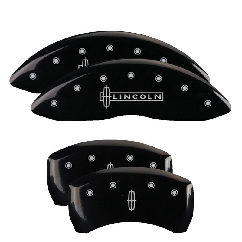 MGP 4 Caliper Covers Engraved Front Lincoln Engraved Rear Star logo Black finish silver ch 36019SLC1BK 36019SLC1BK Photo - Primary