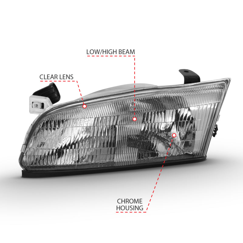 ANZO 1997-1999 Toyota Camry Crystal Headlight Chrome Amber(OE) 121555 121555 Photo - Unmounted