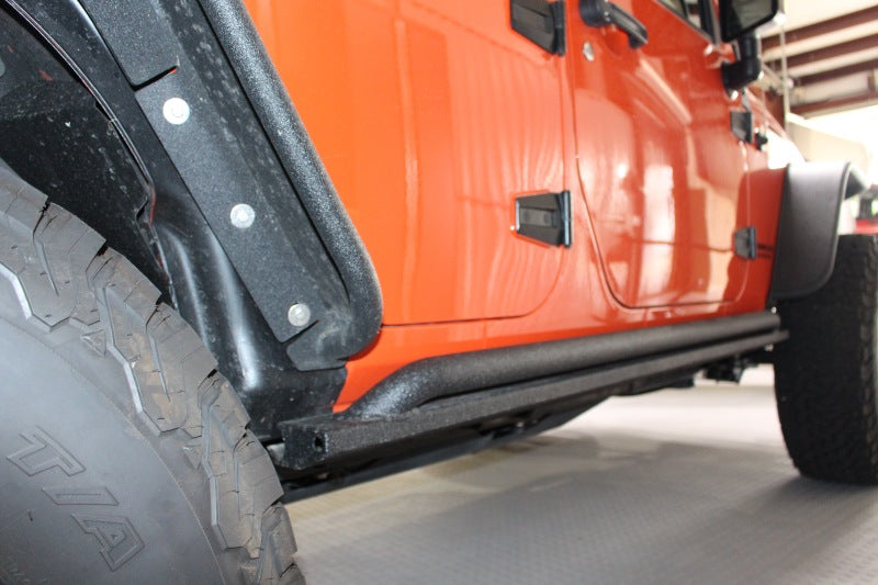 Fishbone Offroad 07-18 Jeep Wrangler JK 4 Door Rubicon Steel Rock Slider - Black Textured Powdercoat FB23011 FB23011 Photo - lifestyle view