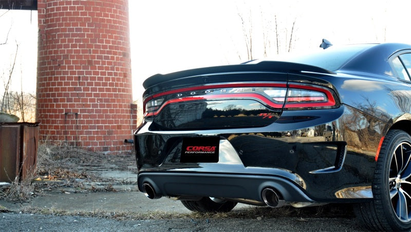 Corsa Performance 15-16 Dodge Charger SRT / Scat Pack / R/T 6.4L Polished Sport Cat-Back 14995 Photo - Mounted