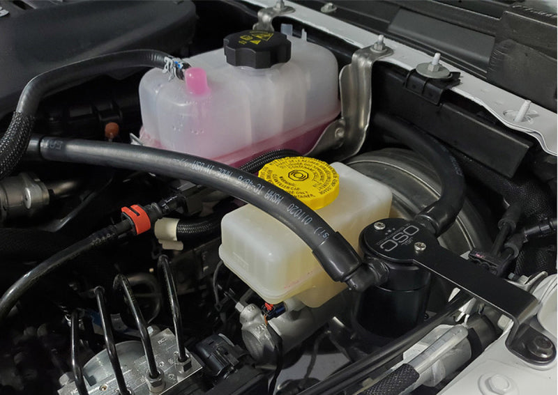 J&L 18-22 Jeep Wrangler JL 3.6L Driver Side Oil Separator 3.0 - Black Anodized 3069D-B 3069D-B Photo - Mounted