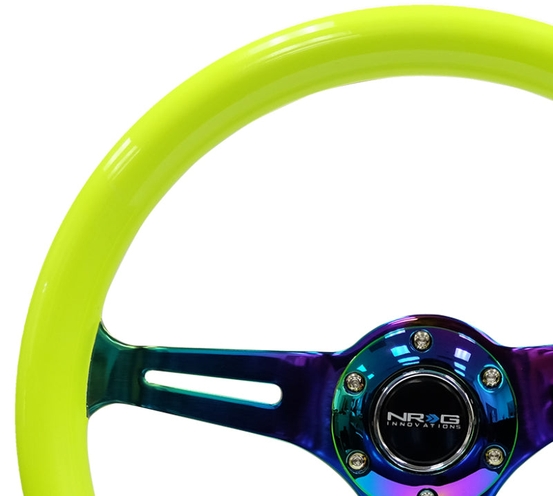 NRG Classic Wood Grain Wheel, 350mm 3 Neochrome Spokes-Neon Yellow Color ST-015MC-NYW Photo - Primary