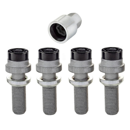 McGard Wheel Lock Bolt Set - 4pk. (Radius Seat) M14X1.5 / 19mm Hex / 35.4mm Shank Length - Black 28332 28332 Photo - out of package
