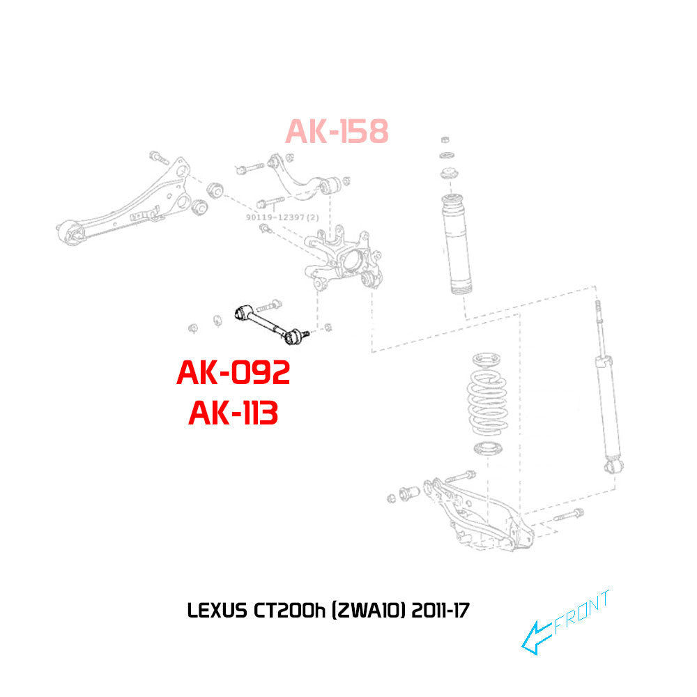 Godspeed Lexus CT200h (ZWA10) 2011-17 Adjustable Rear Toe Rear Arms With Spherical Ball Joints