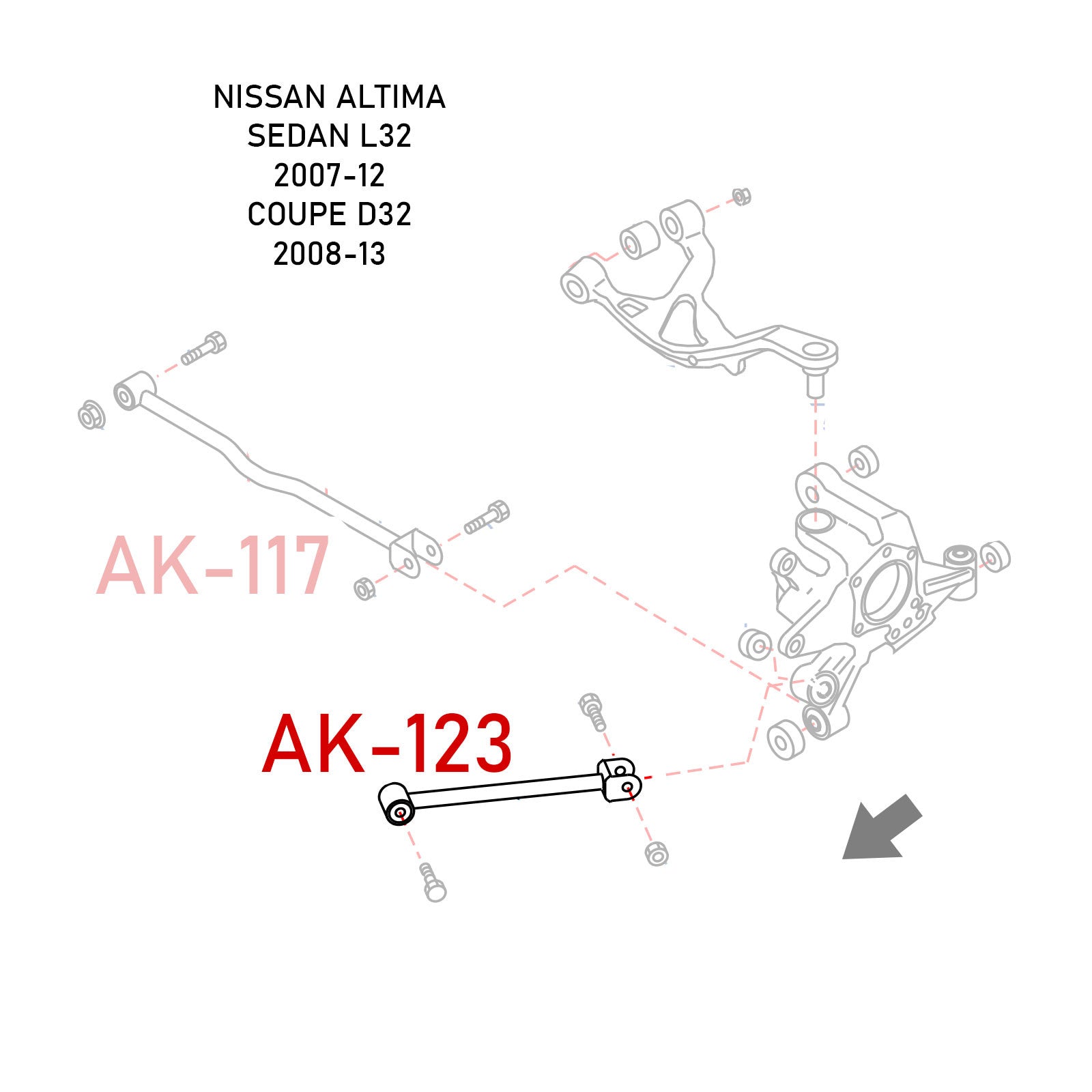 Godspeed Nissan Altima Coupe (D32) 2008-13 Adjustable Toe Rear Trailing Arms