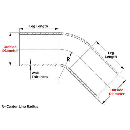HPS 45 Degree Bend 6061 Aluminum Elbow Pipe Tubing, Mandrel Bent, Mill Finish