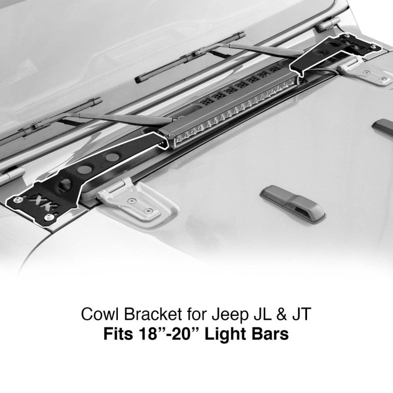 XKGLOW XK Glow Cowl Light Bar Bracket for Jeep Gladiator JT & Wrangler JL (18-20In Bar) XK-BRC-COWL-JL2