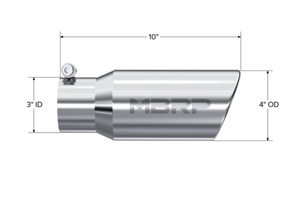 MBRP Universal Tip 4in OD 3in Inlet 10in Length Angled Rolled End T5155 Photo - Close Up